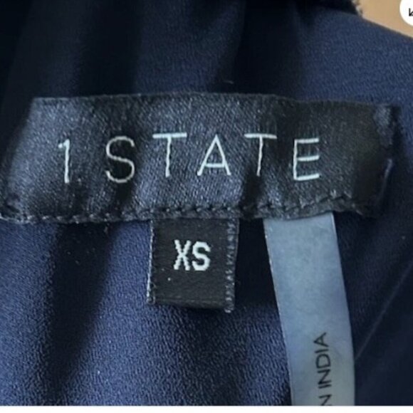 1. STATE Navy Blue Mock Neck Smocked Blouson Ruffle Mini Dress Women's Size XS - Picture 10 of 10